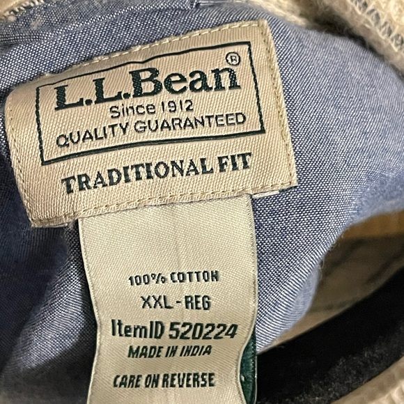 L.L. Bean Cream Short-Sleeve Button-Down Shirt with Thin Stripes - Picture 3 of 3